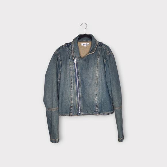 I.AM.GIA. Asymmetrical Zip Blue Jean Jacket 100% Cotton Women's Size XL - Picture 1 of 8